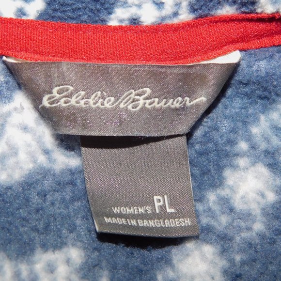 Eddie Bauer PL Petite LP Large Quest 1/4 Zip Pullover Blue White Print Fleece - Picture 3 of 7